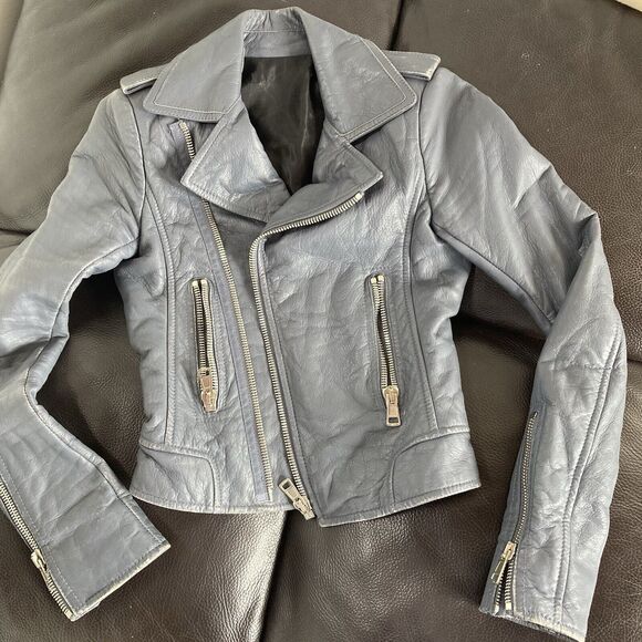 BALENCIAGA Woman's Leather Moto Bike Jacket in Gray, size FR34/XS/US 2 - Picture 9 of 16